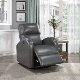 Power Reclining Chair 1pc Gray Faux Leather Upholstered Modern Contemporary Power Motion Reclining