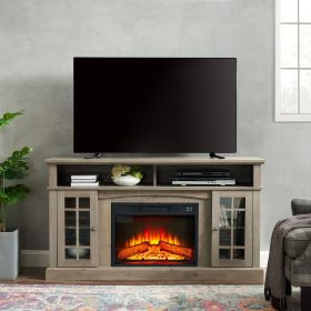 Classic TV Media Stand Modern Entertainment Console with 23" Fireplace Inset for TV Up to 65" with Open and Closed Storage Space, Gray Wash