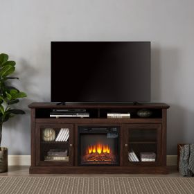 TV Stand for 65 inch TV, Entertainment Center with 18" Fireplace Insert TV Console Cabinet for Living Room/Bedroom Brown, 60"W*15.75"D*29"H