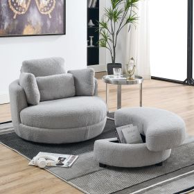 39"W Oversized Swivel Chair with moon storage ottoman for Living Room