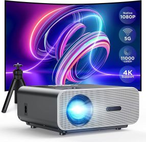 Projector with 5G WiFi and Bluetooth, VACASSO Native 1080P Portable Projector 4K Supported with Tripod