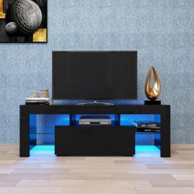 Black TV Stand with LED RGB Lights; Flat Screen TV Cabinet; Gaming Consoles for Lounge Room; Living Room and Bedroom; Black 51.2''x13.8''x17.7''