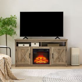 Farmhouse TV Media Stand, Large Barn Inspired Home Entertainment Console, with 18" Fireplace Insert, for TV Up to 65''