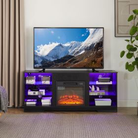 TV Stand Electric Fireplace TV Stand with Glass Shelves