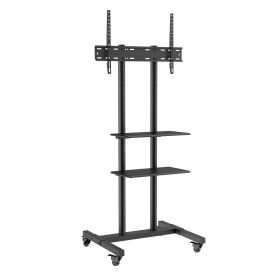 VEVOR Mobile TV Stand, Mobile TV Cart for 32 to 70 inch TVs, Height Adjustable Portable TV Stand with Wheels, Double Tray for Audio-Visual Devices