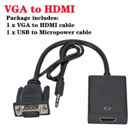 Full HD 1080P VGA to HDMI-compatible Converter Adapter Cable With Audio Output VGA HD Adapter for PC laptop to HDTV Projector