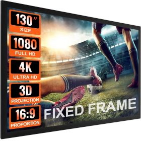 VEVOR Projector Screen Fixed Frame 130inch Diagonal 16:9 Movie Projector Screen 4K HD with Aluminum Frame Projector Screen Wall Mounted for Home Theat