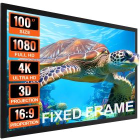 VEVOR Projector Screen Fixed Frame 100inch Diagonal 16:9 4K HD Movie Projector Screen with Aluminum Frame Projector Screen Wall Mounted for Home Theat