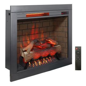 28inch Infrared Electric Fireplace Insert, Touch Panel Home Decor Heater, Smokeless Firebox With Trim Kit