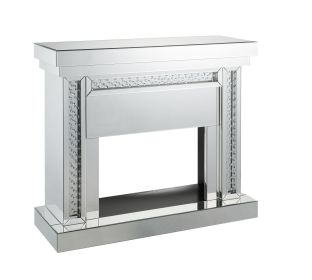 Wood and Mirror Electric Fireplace with Embedded Faux Crystals, Clear