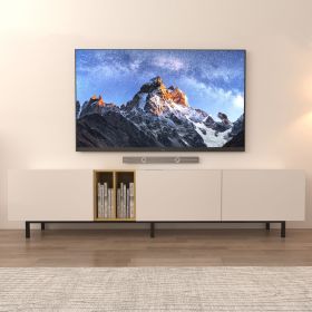 [Video] TV Console with Big Storage Cabinets, Modern TV Stand with Yellow and Ivory Contrasting Colors