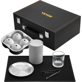 VEVOR Ice Ball Press Kit, Anodized 7075 Aluminum, w/ Silicone Moulds, Large Mat, Stainless Steel Tong & Two Glasses