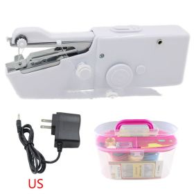 Handheld Portable Electric Sewing Machine Set Mini Household Handy Stitch Handheld Electric Sewing Machine (Option: White-US-A)