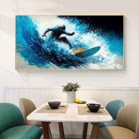 Hand Painted Oil Painting Original Surf Sports Oil Painting On Canvas Large Wall Art Abstract Surf Wall Art Blue Ocean Wave Painting Custom Painting H (Style: 01, size: 100x150)