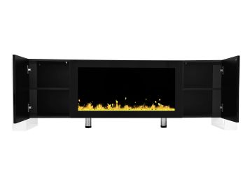 ON-TREND Modern TV Stand with 34.2" Non-heating Electric Fireplace, High Gloss Entertainment Center with 2 Cabinets, Media Console for TVs up to 78" (Color: as Pic)