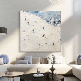 Original Painting on Canvas Ski Sport Oil Painting Snow Scene Painting Large Wall Art Custom Painting Home Decor Living room Wall Art (Style: 01, size: 80x80cm)