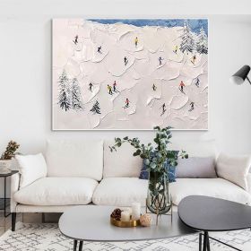 Handmade Oil Painting Original Abstract Snowy Mountain Landscape Oil Painting on Canvas Modern Ski Sport Painting Texture Acrylic Wall Art Living Room (Style: 01, size: 90X120cm)