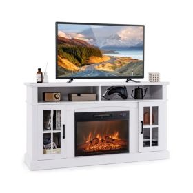 Fireplace TV Stand for TVs Up to 65 Inch with Side Cabinets and Remote Control (Color: White)