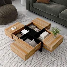 ON-TREND Unique Design Coffee Table with 4 Hidden Storage Compartments, Square Cocktail Table with Extendable Sliding Tabletop (Color: as Pic)