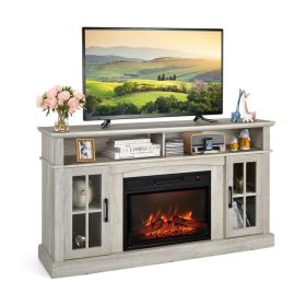 Fireplace TV Stand for TVs Up to 65 Inch with Side Cabinets and Remote Control (Color: Gray)