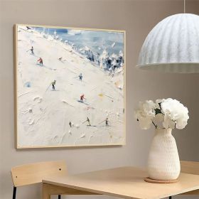 Original Painting on Canvas Ski Sport Oil Painting Snow Scene Painting Large Wall Art Custom Painting Home Decor Living room Wall Art (Style: 01, size: 120x120cm)