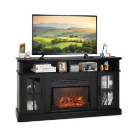 Fireplace TV Stand for TVs Up to 65 Inch with Side Cabinets and Remote Control (Color: Black)