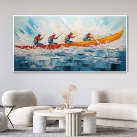 Hand Painted Oil Painting Original Kayaking Sports Wall Art Sea Surfing Landscape Art Large Blue Ocean Canvas Oil Painting 3D Textured Hand Knife Pain (Style: 01, size: 75x150cm)