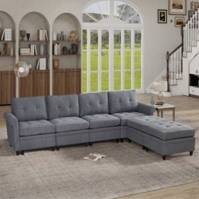 U Shaped Sectional Couch Convertible Sectional Couch with Double Chaise 6 Seat Sectional Sofa for Living Room (Color: Gray, Seating Capacity: Seats 6)