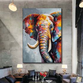 Hand Painted Oil Painting Boho Wall decor Colorful elephant Oil Painting on Canvas animal painting art large 3d wall art original painting Texture Acr (Style: 01, size: 100x150cm)