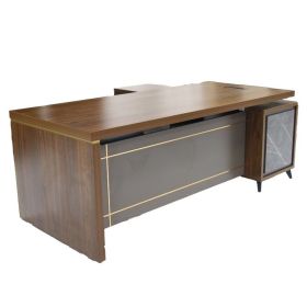 Office Furniture Wooden L Shape Office Executive Desk Office Desk with Side Cabinet (Color: Walnut, size: 2000*1800*750)