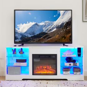 TV Stand Electric Fireplace Glass Shelves (Color: as Pic)