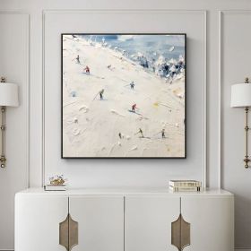 Original Painting on Canvas Ski Sport Oil Painting Snow Scene Painting Large Wall Art Custom Painting Home Decor Living room Wall Art (Style: 01, size: 100x100cm)