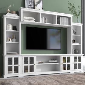 [VIDEO provided] ON-TREND Minimalism Entertainment Wall Unit with Bridge, Modern TV Console Table for TVs Up to 70" (Color: as Pic)